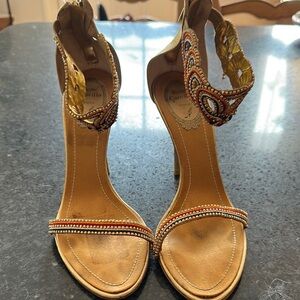Rene Caovilla Gold and Brown Elegant Heels